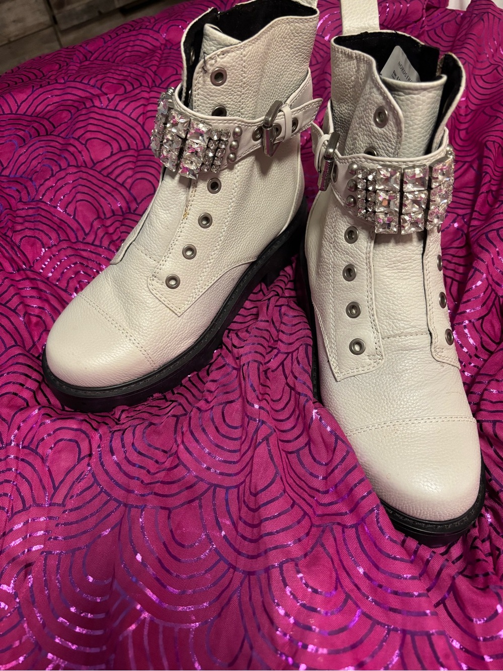 Karl Lagerfeld White Embellished Lace-Up Ankle Boots